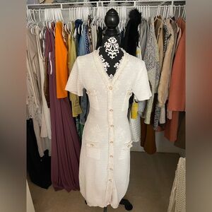 Elegant White Tweed Dress